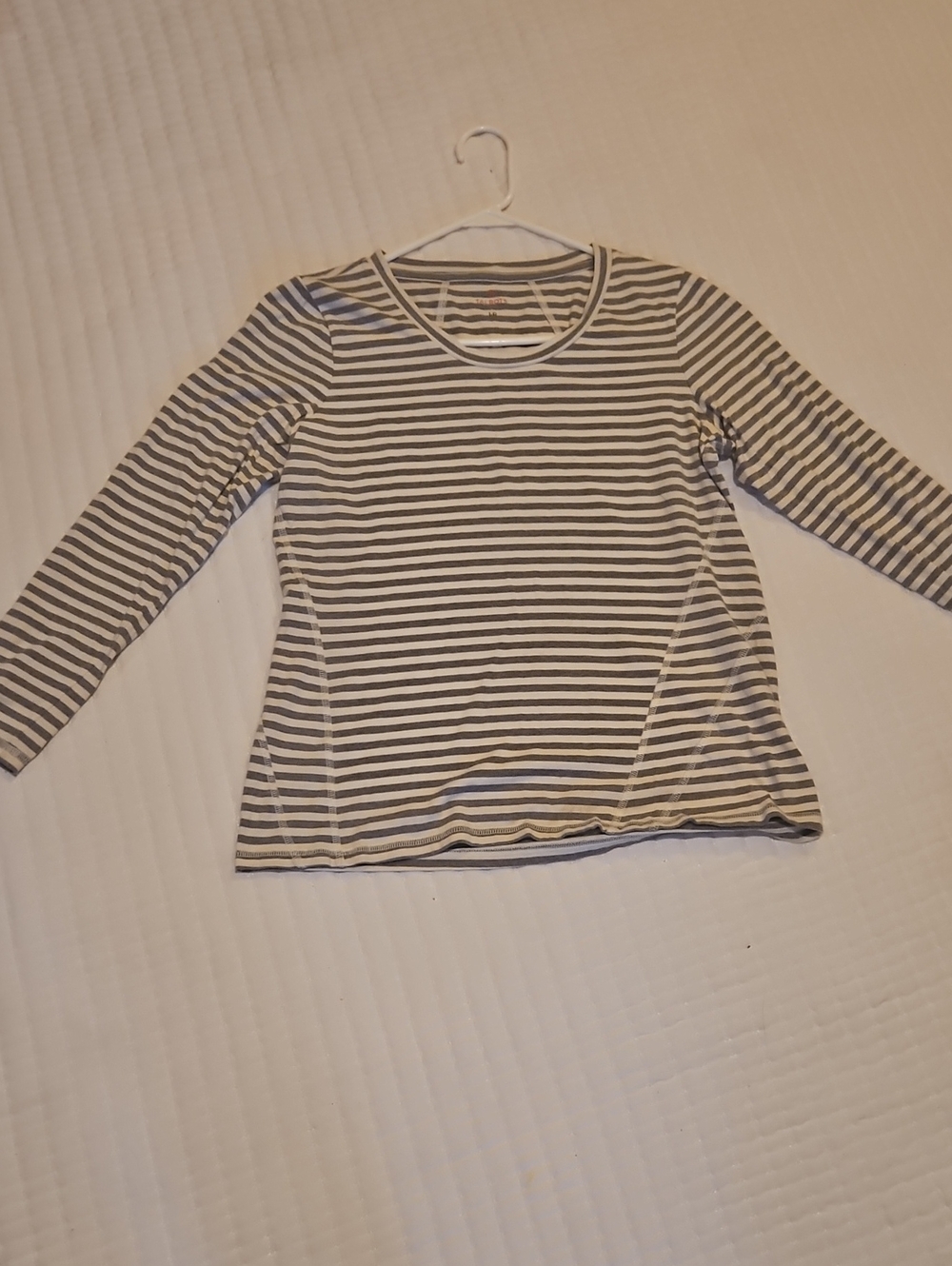 Talbots White and Gray Striped Long-Sleeve Tee